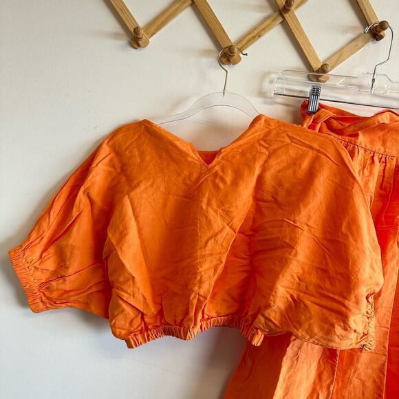Stockholm Atelier & Other Stories Linen Orange Crop Top and Midi Skirt Set XS/2 - Picture 5 of 12
